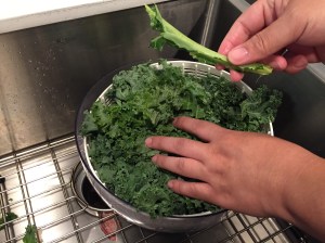 Rince and wash kale. Remove the stem.