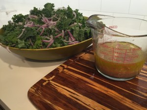 Add the dressing to the salad and massage well!