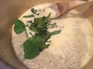 Add the herbs into the coconut milk