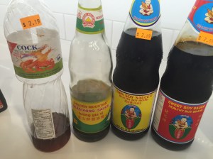 Fish Sauce, Golden Mountain Sauce, Thin Soy Sauce, Thick Sweet Soy sauce